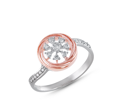 Floral inspired ring crafted in rose and white gold studded with diamonds