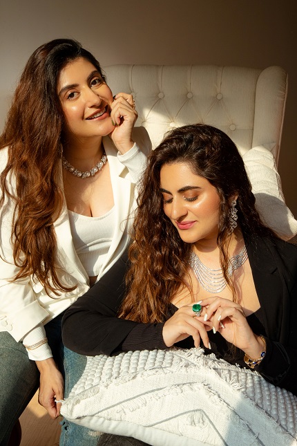 Blogger duo Shereen Sikka and Trishala Sikka   in Stunning Diamond Jewellery by ANMOL styled with sharp blazers